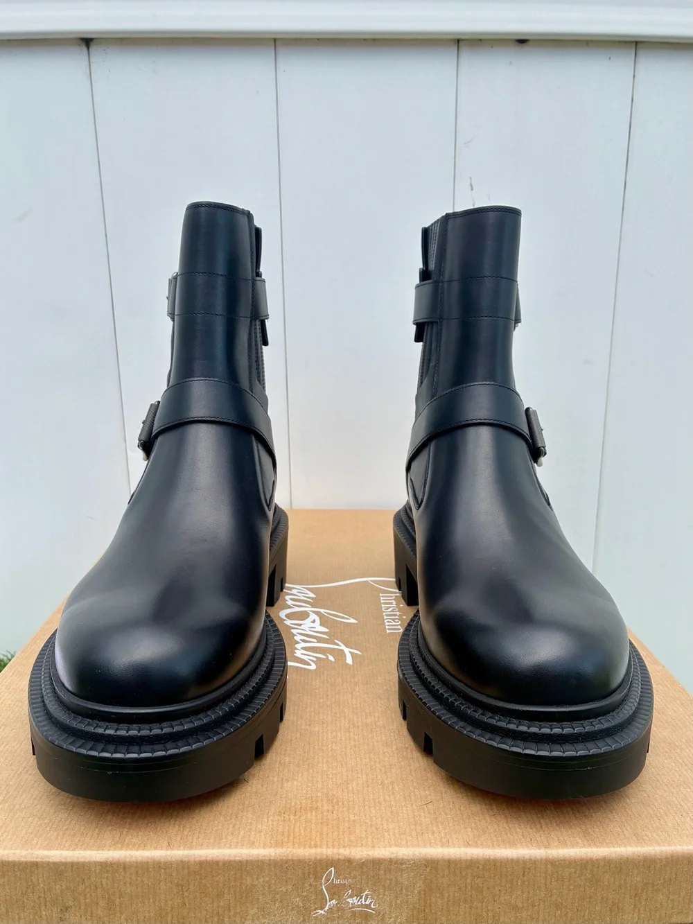 CHRISTIAN LOUBOUTIN OXYBOOTIE COLLEGE FLAT BLACK LEATHER ANKLE BOOTS SZ 44 NEW